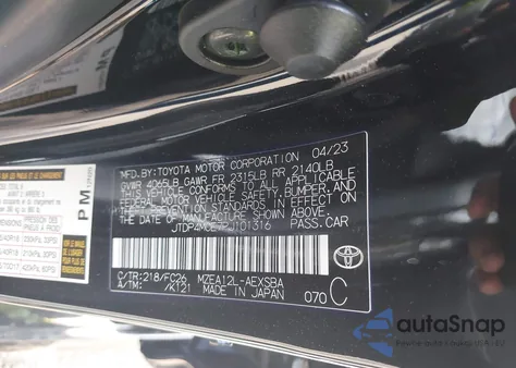 2023 Toyota Corolla Se from USA, damaged, VIN JTDP4MCE7PJ101316